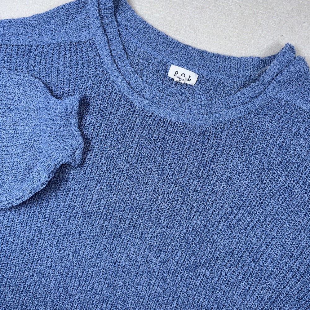 POL‎ Knit Sweater Pullover Raw Edge Cozy Winter Basic Blue Size Large